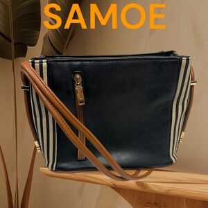 SAMOE crossbody Purse BlackBrown Zipper Striped Side Convertible Shoulder Handle
